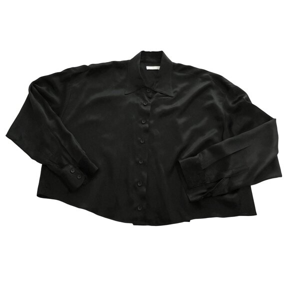 Sablyn Silk Button Front Shirt in Black - Picture 1 of 3